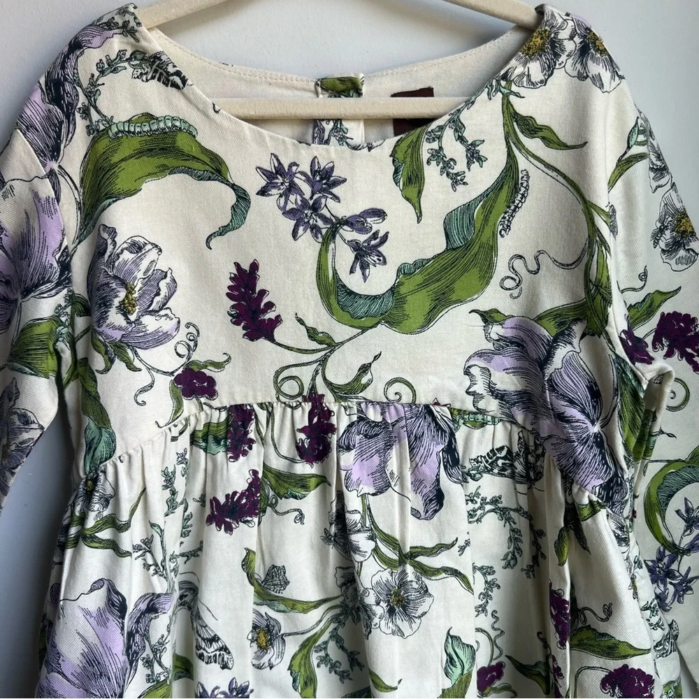 Tea Collection Green & Purple Floral Kid’s Dress - Size 6 - Picture 3 of 12